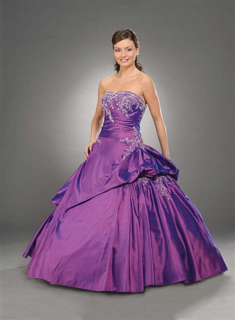 Purple Ball Gown Strapless Bandage Floor Length Beaded Taffeta