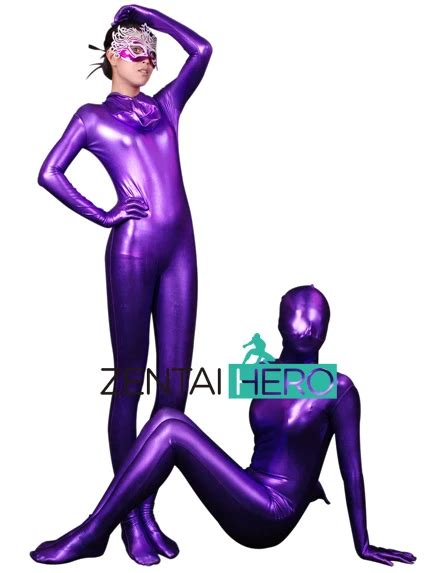 Free Shipping Hot Sexy Full Body Purple Shiny Metallic Unisex Zentai