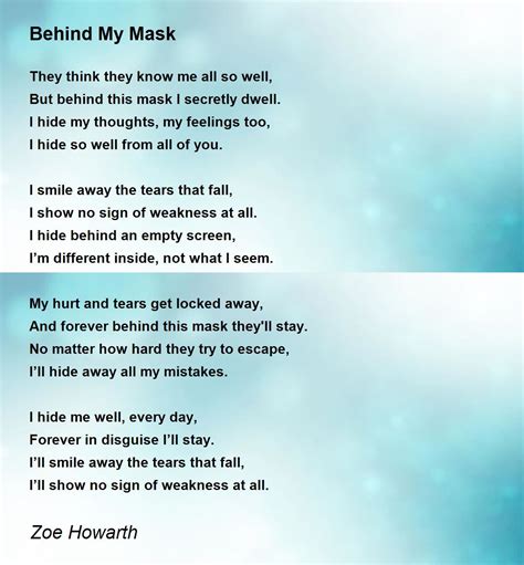 Behind My Mask Poem By Zoe Howarth Poem Hunter