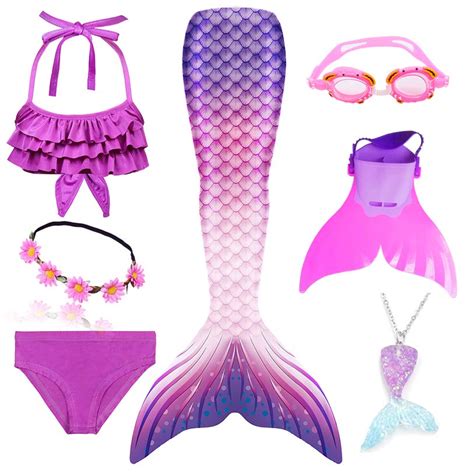 Kids Swimmable Mermaid Tail Girls Swimming Bating Suit Mermaid Costume