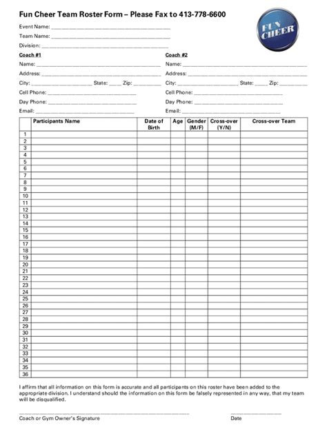 Fun Cheer Team Roster Form Team Roster Form Fill Out Sign Online DocHub