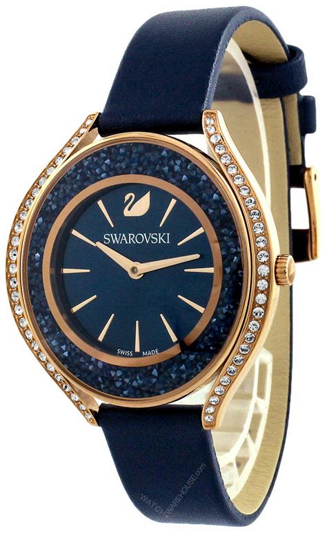 Swarovski Crystalline Aura Blue Dial Rose Gold Leather Watch 5519447
