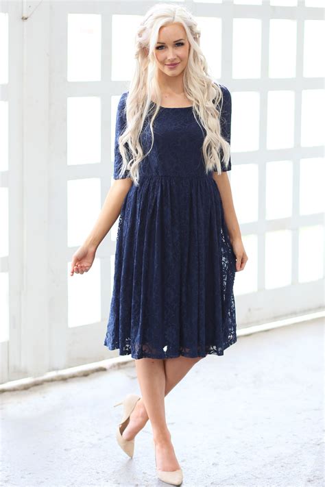 Great savings & free delivery / collection on many items. Emmy Modest Bridesmaid Dress in Navy Blue Lace