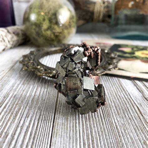 Size 95 Pyrite Ring Large Golden Stone Statement Ring Natural Pyrite