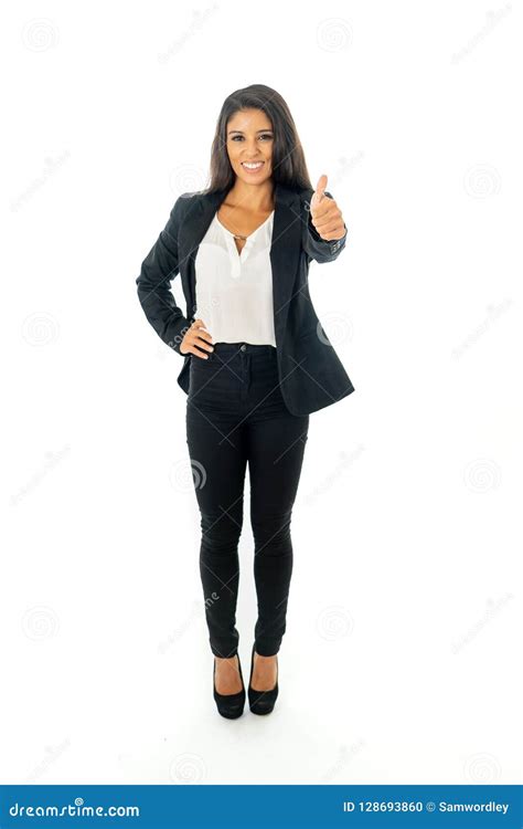 Full Body Portrait Of A Attractive Businesswoman Looking Happy And