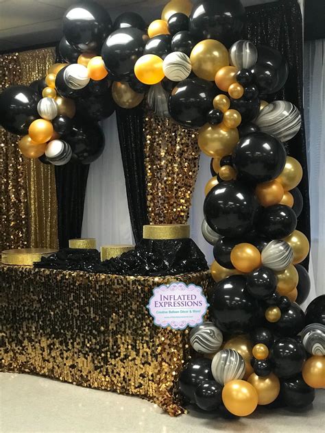 Organic Balloon Garland Arch With Marble Balloons Decoration For 50th Birth Balloon