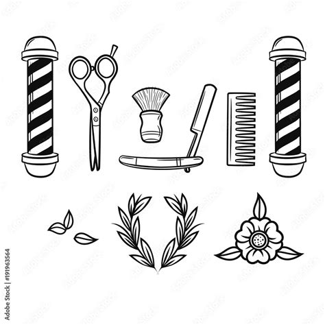 Vector Black And White Set Of Tools For Barber Shop Cartoon Illustration Of Hair Styling