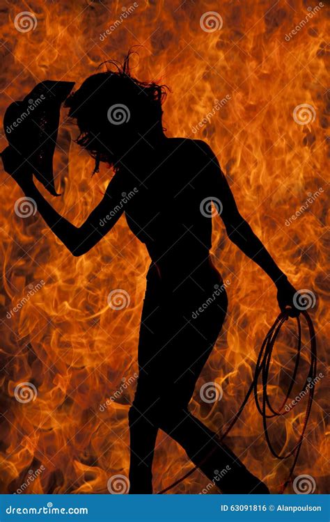Silhouette Cowgirl Hold Hat And Rope Stock Photo Image Of Beautiful Female