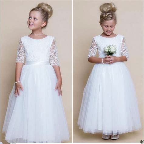 H007 White A Line Vintage Simple Flower Girl Dresses For Weddings Evening Party Vestido De