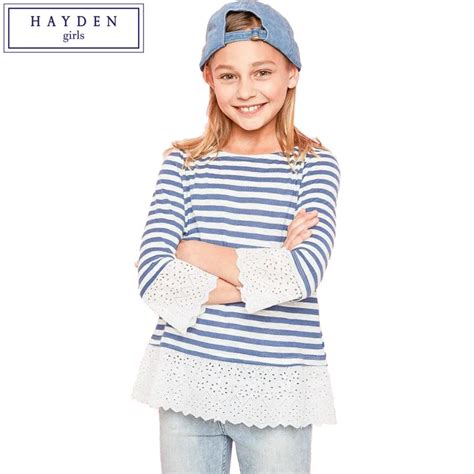 Hayden Girls Striped Top Shirt Kids Lace Trim Blouses 100 Cotton