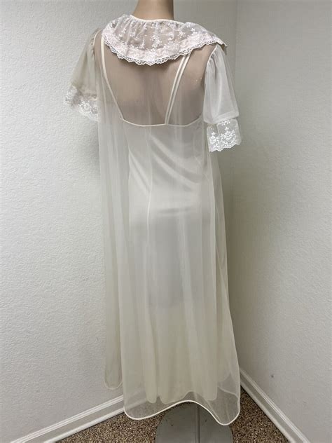 Val Mode Vintage Double Chiffon Nightgown Set Cream P Gem