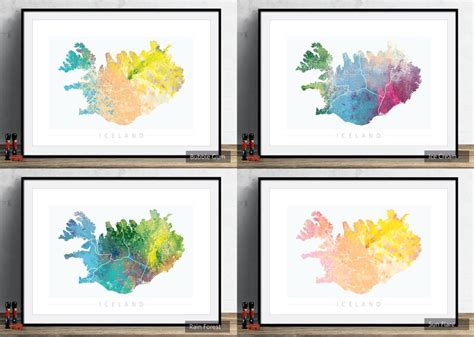 Buy Iceland Map Country Map Of Iceland Art Print Watercolor Online In
