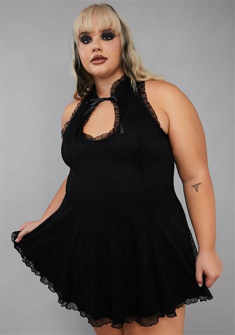 Plus Size Widow Halloween Mesh Cutout Mini Dress Black Dolls Kill