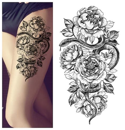 Floral Sexy Temporary Tattoos On Buttocks Thighs And Sides Of Etsy