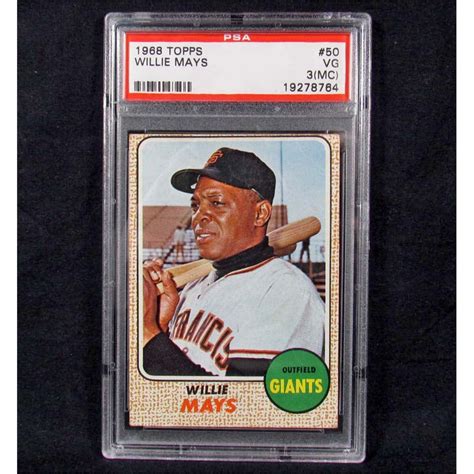 Add selected cards to my favorites. 1968 TOPPS WILLIE MAYS NO. 50 BASEBALL CARD - PSA VG 3