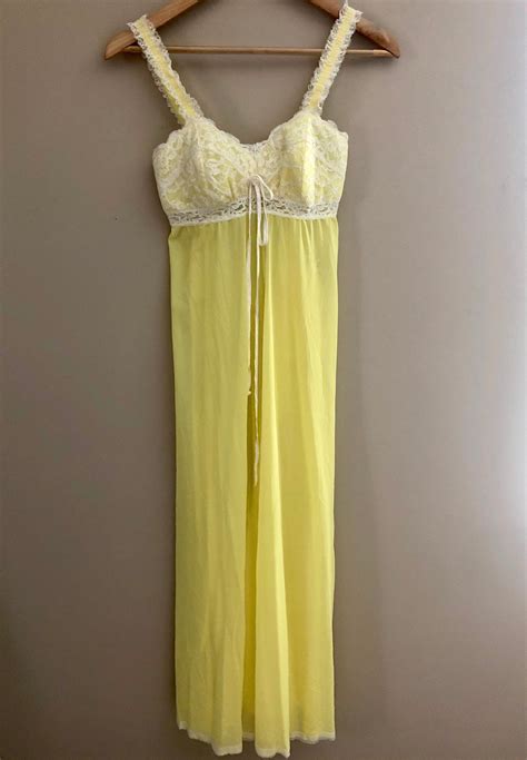 Yellow Sheer Vintage Nightgown Size Small Etsy