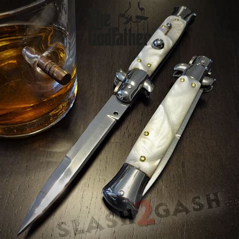 Godfather Stiletto Knife Italian Style Classic Switchblade White Pea
