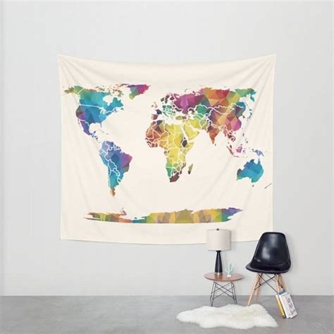 World Map Tapestry Wall Hanging Geometric Map Jewel Tones Etsy