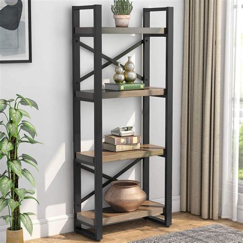 How to decorate a bookshelf styling ideas for bookcases. Industrial Solid Wood Bookshelf 4-Tier Etagere Bookcase, 4 ...