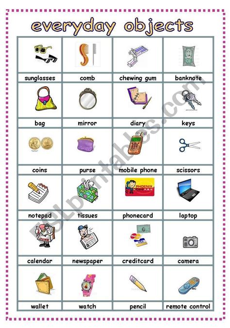 Everyday Objects Pictionary Esl Worksheet By Bburcu Vocabulary