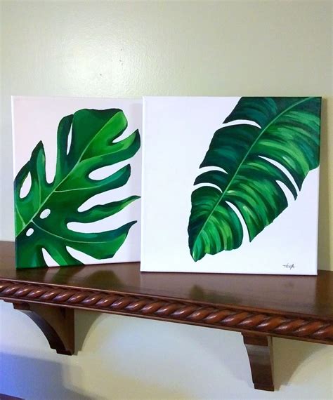 Tropical Leaf Paintings Etsy Painted Leaves Plant Painting