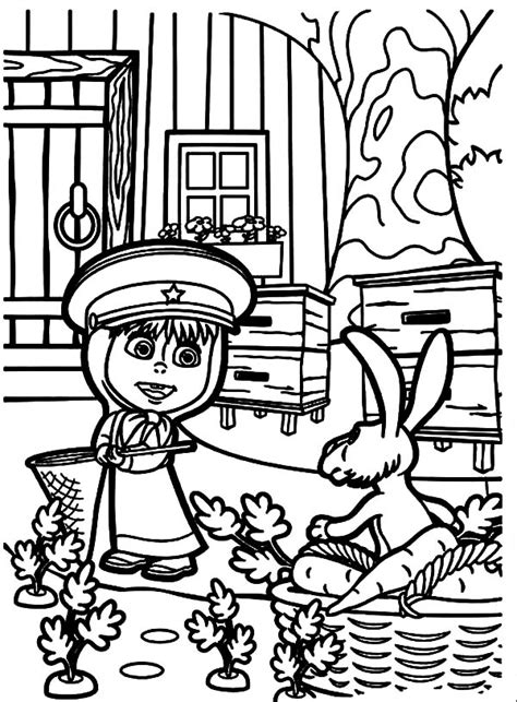 Masha And The Bear Found The Naughty Rabbit Coloring Pages Color Luna