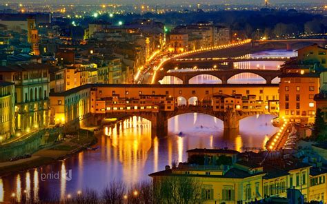 City Florence Italy Bridge River Lights Cityscape Wallpapers Hd