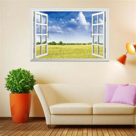 Gold Field Meadow 3d Window View Decal Wall Sticker Home Decor Art