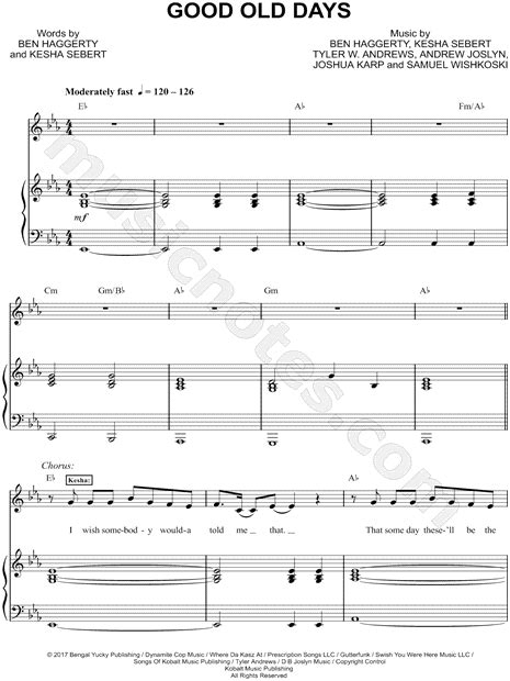 macklemore feat kesha good old days sheet music in eb major transposable download and print