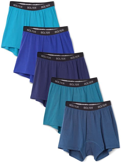 Bolter Mens 5 Pack Cotton Stretch Boxers Shorts Medium Blues