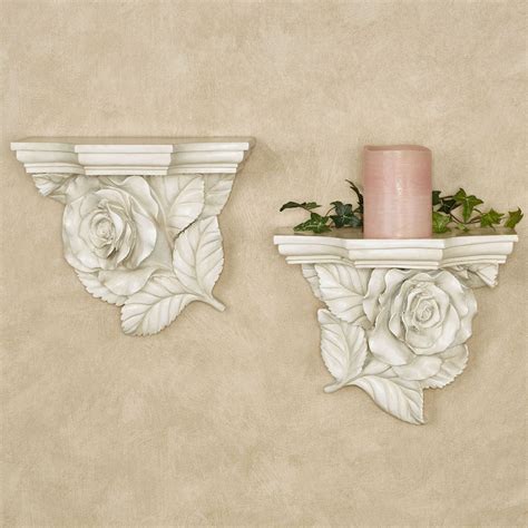 Rose Floral Antique White Decorative Wall Shelf Set
