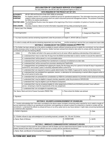 Da Form 4991 Fill Out Sign Online And Download Fillable Pdf