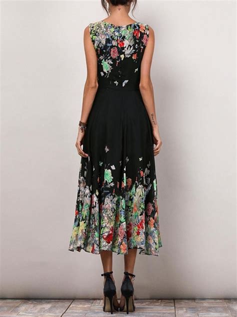 Casual Floral Print Sleeveless A Line Midi Dress Dresses Ladylike Mother Of The Bride Dresses