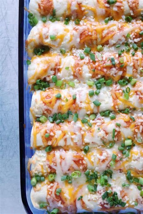 In another bowl, mix 2 cans cream chicken soup, 3/4 cup sour cream, 1/3 cup milk. Cream Cheese Chicken Enchiladas