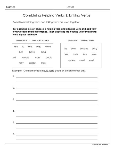 Linking Verbs And Helping Verbs 5 Worksheets And Answer Key Grades 3