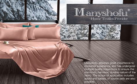 Manyshofu 7pcs Rose Gold Satin Sheets King Size Silky Satin Bed Sheets Set