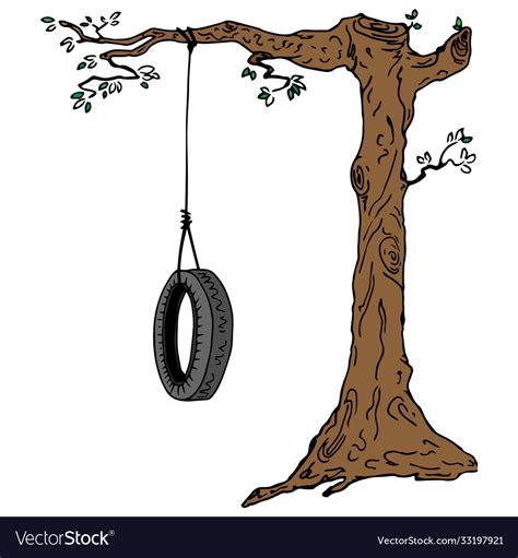Children Swing On A Tree Branch Swing From Vector Image