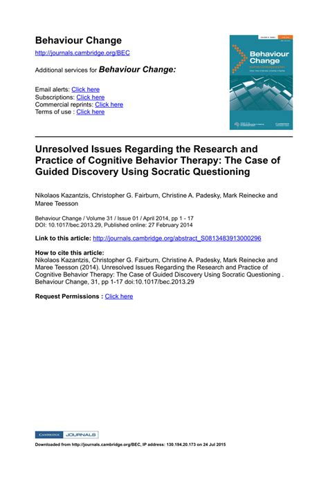 Socratic Questioning Changing Minds Or Guiding Discovery - (PDF) Unresolved Issues Regarding the Research and Practice of