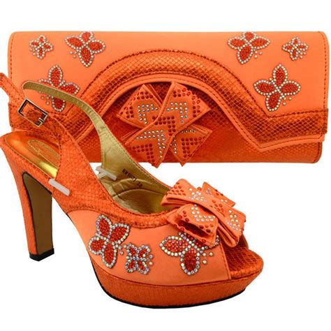 Ladies Italian Leather Shoes And Bag Set Orange Color African Shoe And Bag Set Italian Design