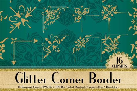 16 Gold Glitter Corner Borders Corner Wedding Invitation 132612