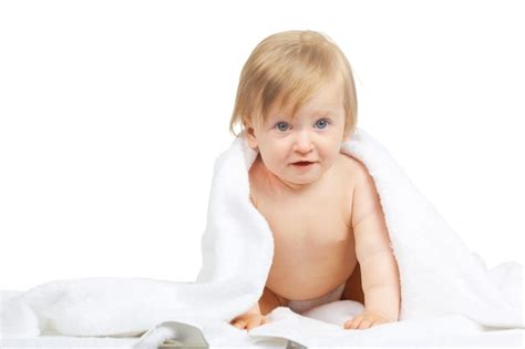 Premium Photo Caucasian Baby Covered With Towel Isolated On White