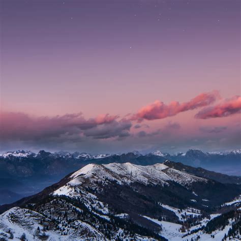 2932x2932 Mountains Starry Sky Night Snow Dolomites Italy 4k Ipad Pro