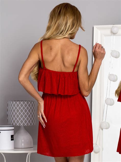 letnia rozkloszowana sukienka z falbaną czerwona sukienka na co dzień sklep ebutik pl