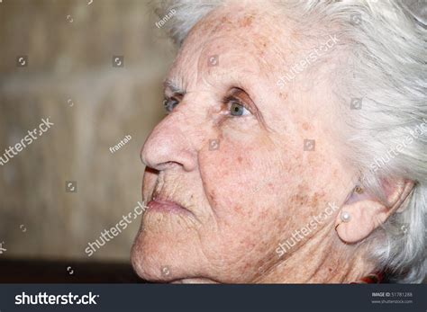Closeup Profile Portrait Old Woman Showing Stock Photo 51781288
