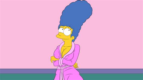 Marge Simpson Blue Hair Big Boobs Women Cleavage Smiling The Simpsons Cartoon Simple