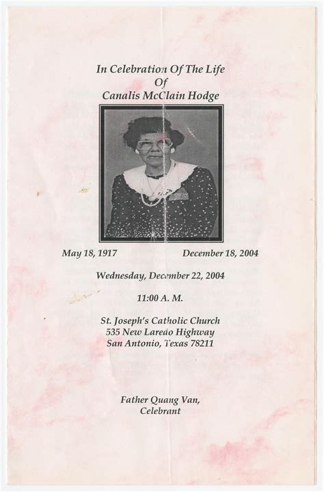 [Funeral Program for Canalis McClain Hodge, December 22, 2004] - The