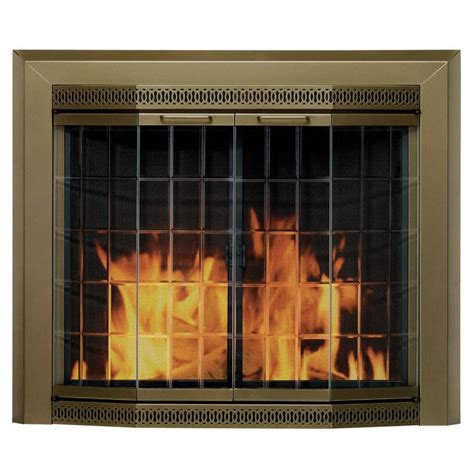 Pleasant Hearth Grandior Bay Large Glass Fireplace Doors Gr 7202 The Home Depot