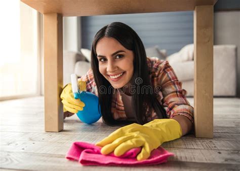Beautiful Woman Cleaning House Stock Image Image Of Expression