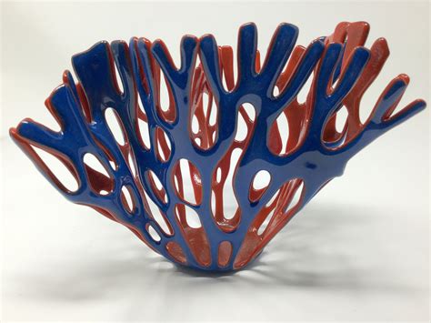 fused glass coral vase blue red kiln formed art glass etsy fused glass glass sculpture