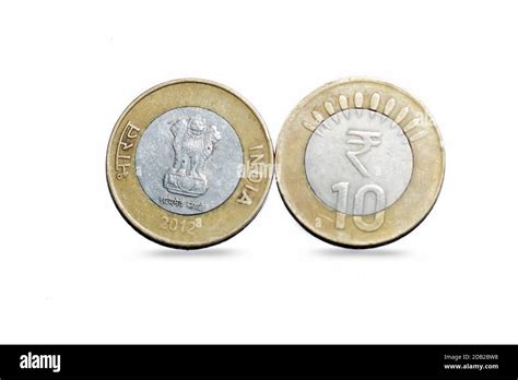 10 Indian Rupees Coin Isolated On White Backgrounds Stock Photo Alamy